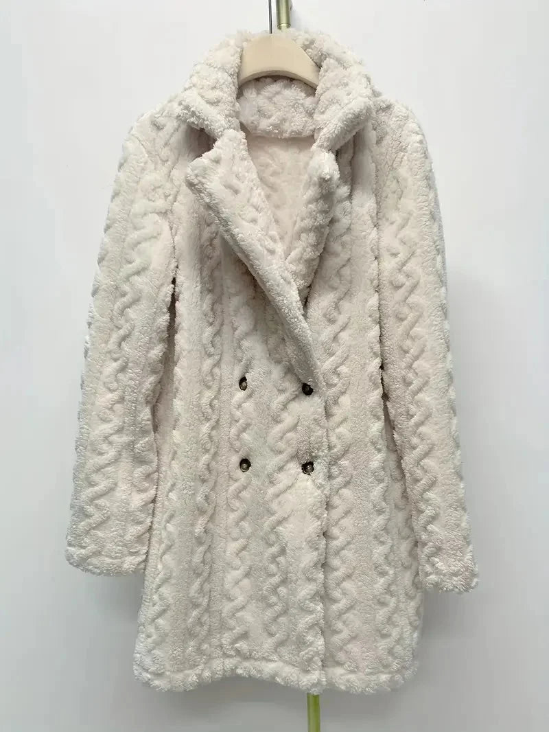 Women's Textured Double-Breasted Mid-Length Coat – additional product view | Hensley London