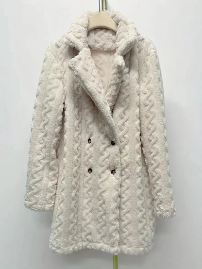 Women's Textured Double-Breasted Mid-Length Coat – additional product view | Hensley London
