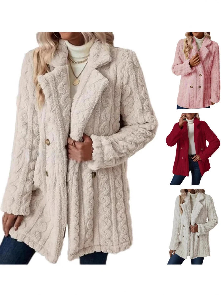 Women's Textured Double-Breasted Mid-Length Coat – additional product view | Hensley London