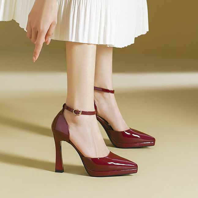Women's Genuine Leather Block-Heel Pumps – product view | Hensley London