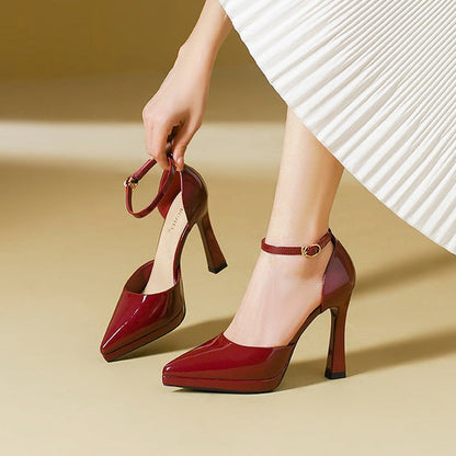 Women's Genuine Leather Block-Heel Pumps – product view | Hensley London