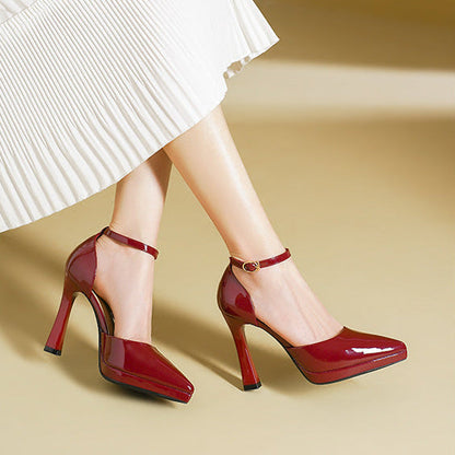 Women's Genuine Leather Block-Heel Pumps – product view | Hensley London