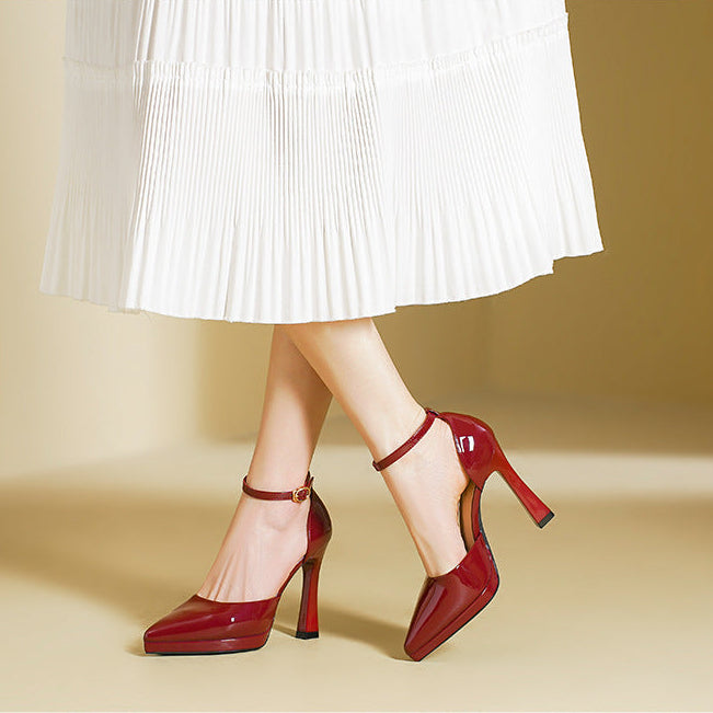 Women's Genuine Leather Block-Heel Pumps – product view | Hensley London