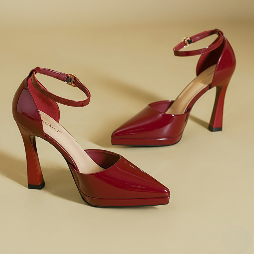 Women's Genuine Leather Block-Heel Pumps – product view | Hensley London