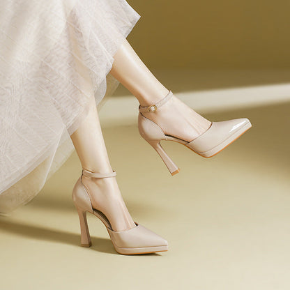 Women's Genuine Leather Block-Heel Pumps – product view | Hensley London