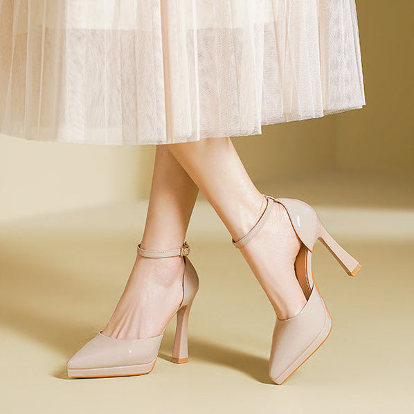 Women's Genuine Leather Block-Heel Pumps – product view | Hensley London