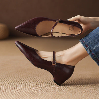 Women's Genuine Leather Pointed-Toe Mary Jane Pumps - front view | Hensley London