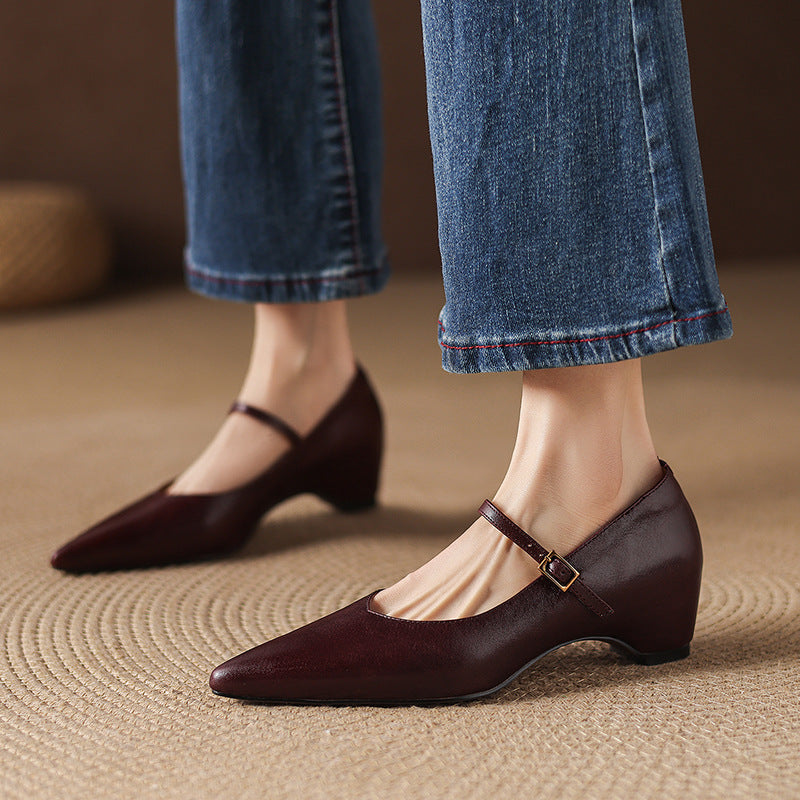 Women's Genuine Leather Pointed-Toe Mary Jane Pumps - side view | Hensley London