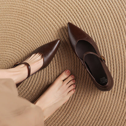 Women's Genuine Leather Pointed-Toe Mary Jane Pumps - styled view | Hensley London