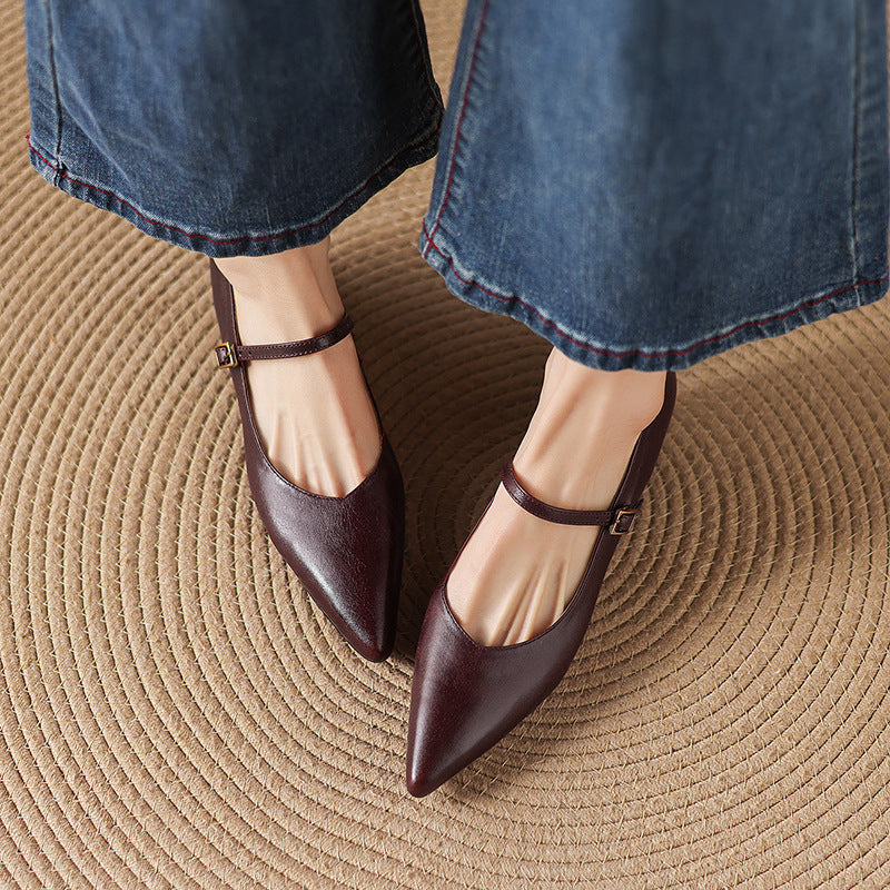 Women's Genuine Leather Pointed-Toe Mary Jane Pumps - back view | Hensley London