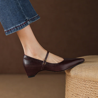 Women's Genuine Leather Pointed-Toe Mary Jane Pumps - detail view | Hensley London
