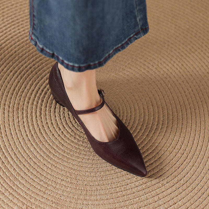 Women's Genuine Leather Pointed-Toe Mary Jane Pumps - top view | Hensley London