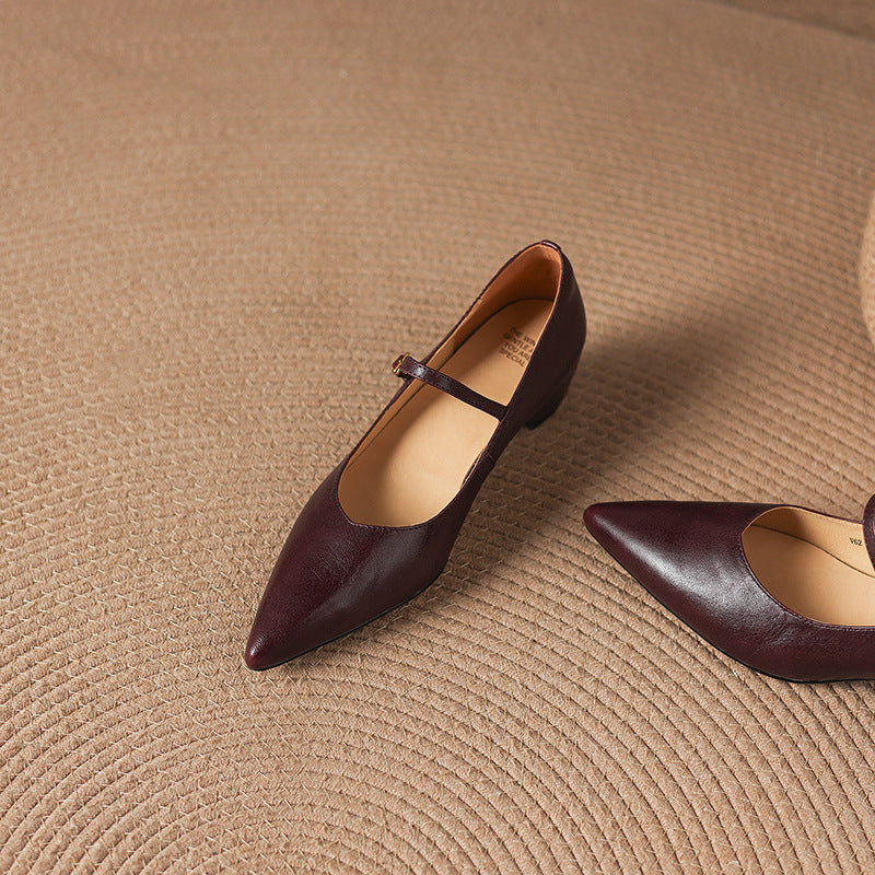 Women's Genuine Leather Pointed-Toe Mary Jane Pumps - heel view | Hensley London