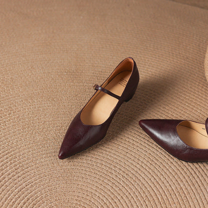 Women's Genuine Leather Pointed-Toe Mary Jane Pumps - heel view | Hensley London