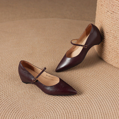 Women's Genuine Leather Pointed-Toe Mary Jane Pumps - sole view | Hensley London