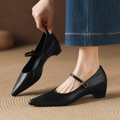 Women's Genuine Leather Pointed-Toe Mary Jane Pumps - pair view | Hensley London