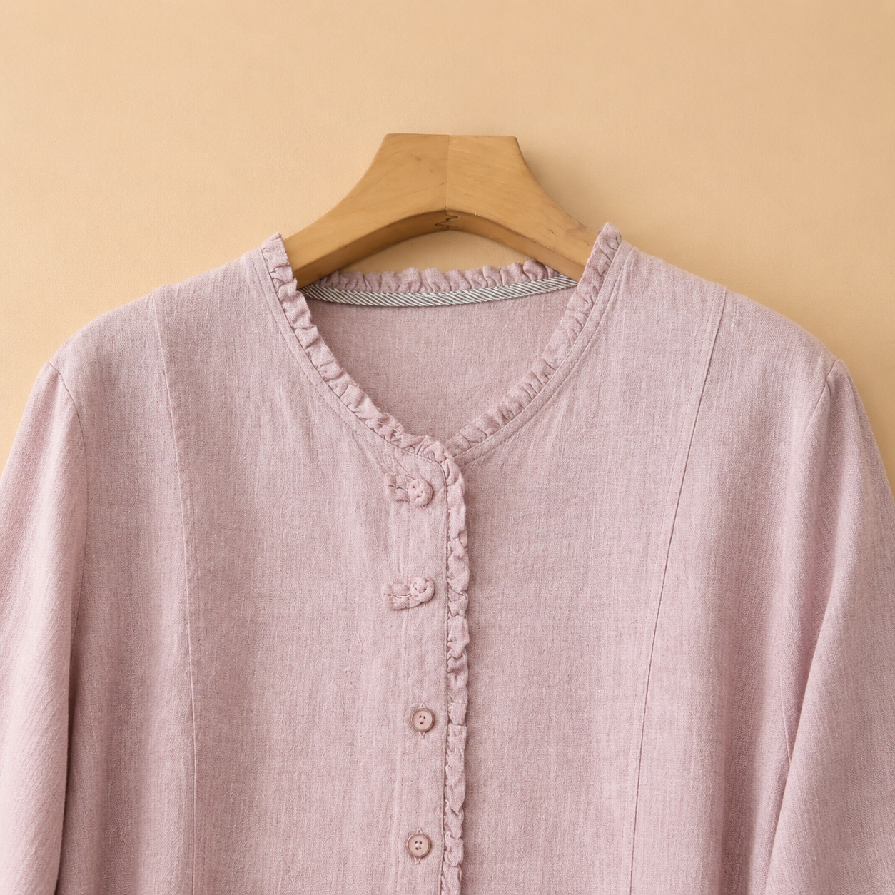 Women's Cotton Linen Long-Sleeve Gathered Waist Midi Dress – back view | Hensley London