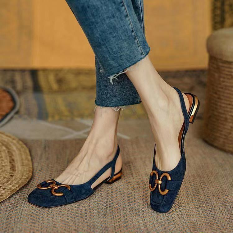 Women's Leather & Suede Slingback Flats - product view | Hensley London
