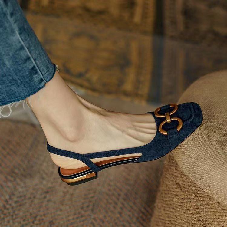 Women's Leather & Suede Slingback Flats - product view | Hensley London