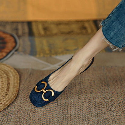 Women's Leather & Suede Slingback Flats - product view | Hensley London
