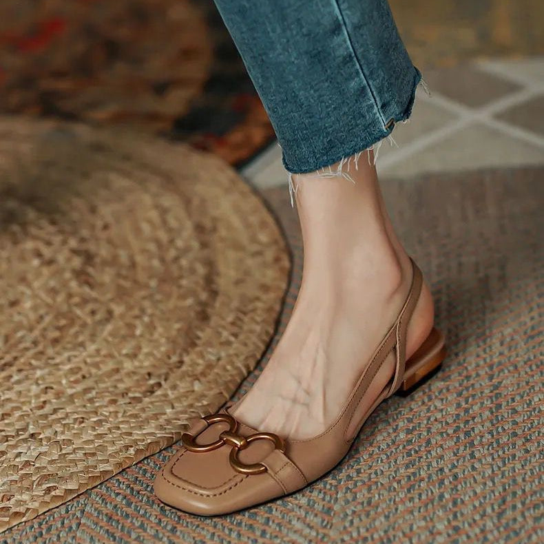 Women's Leather & Suede Slingback Flats - detail view | Hensley London