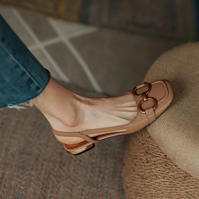 Women's Leather & Suede Slingback Flats - detail view | Hensley London