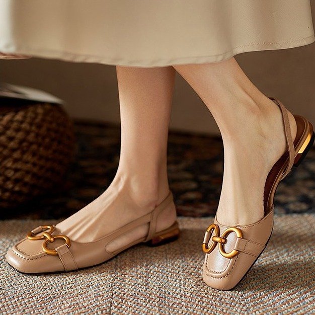 Women's Leather & Suede Slingback Flats - side view | Hensley London