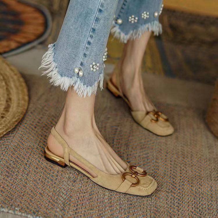 Women's Leather & Suede Slingback Flats - side view | Hensley London
