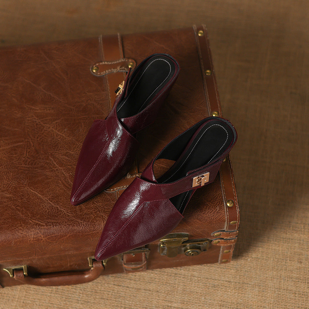 Women's Eyla Genuine Leather Heeled Mules in Black – side view | Hensley London