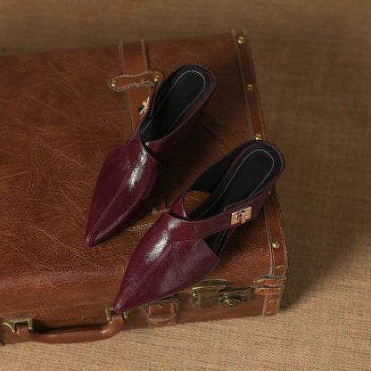 Women's Eyla Genuine Leather Heeled Mules in Black – side view | Hensley London