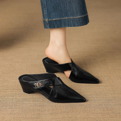 Women's Eyla Genuine Leather Heeled Mules – styled view | Hensley London