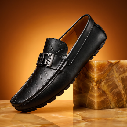 Men's Woven Cowhide Leather Loafers – Polished Metal Accent
