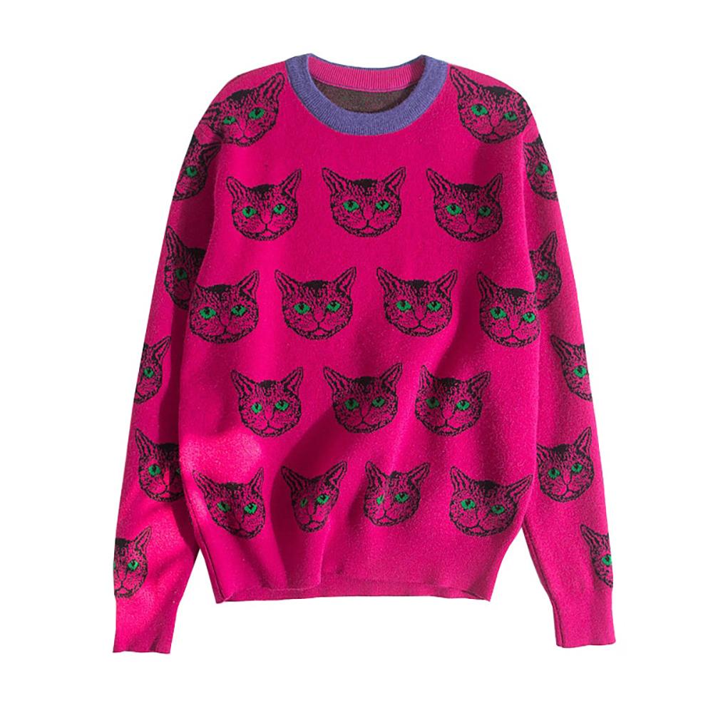 Fabulous Cat Print Knitted Sweaters 1