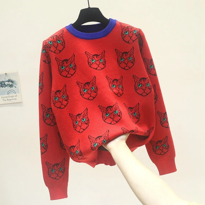 Fabulous Cat Print Knitted Sweaters 5