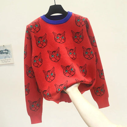 Fabulous Cat Print Knitted Sweaters 5