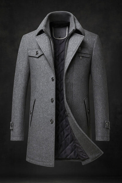 Men's Wool Overcoat – product view | Hensley London