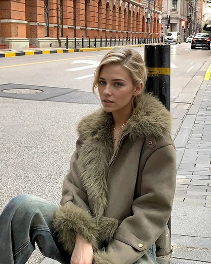 Mila Women's Faux Fur Suede Biker Jacket | Slim Fit, Stand Collar 1