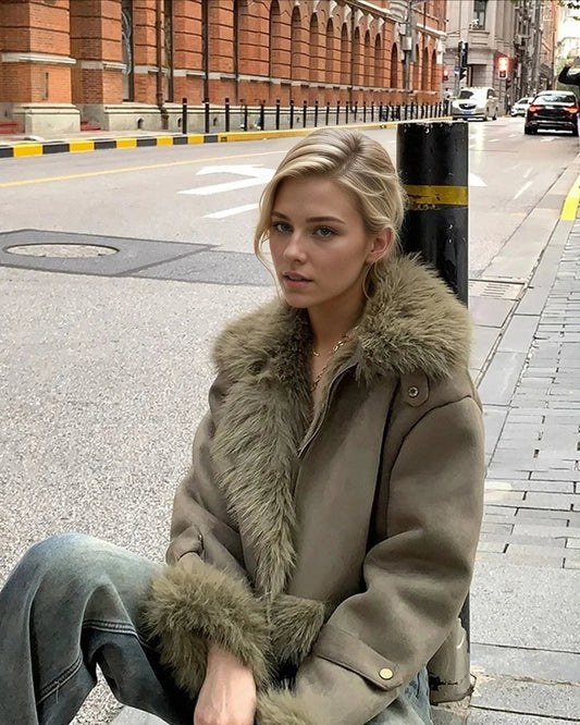 Mila Women's Faux Fur Suede Biker Jacket | Slim Fit, Stand Collar 1