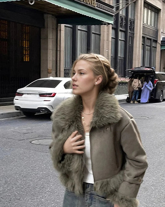 Mila Women's Faux Fur Suede Biker Jacket | Slim Fit, Stand Collar 2