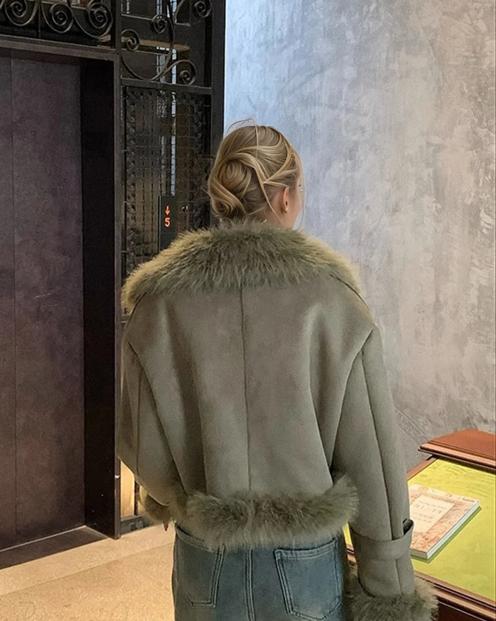 Mila Women's Faux Fur Suede Biker Jacket | Slim Fit, Stand Collar 5