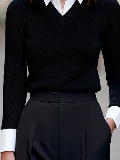 Women's Contrast-Collar Layered-Look Sweater – product view | Hensley London