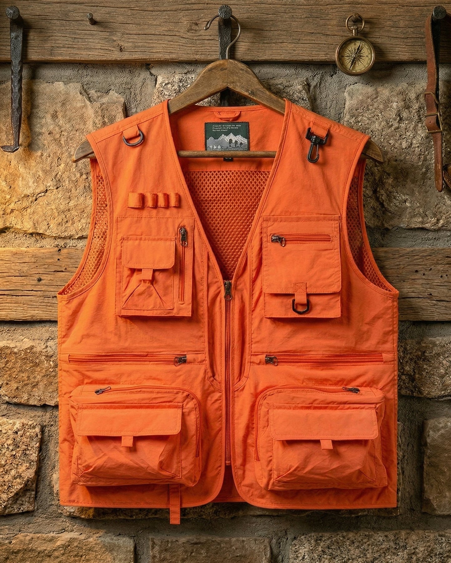 Men's Utility Field Vest in Orange – front view | Hensley London