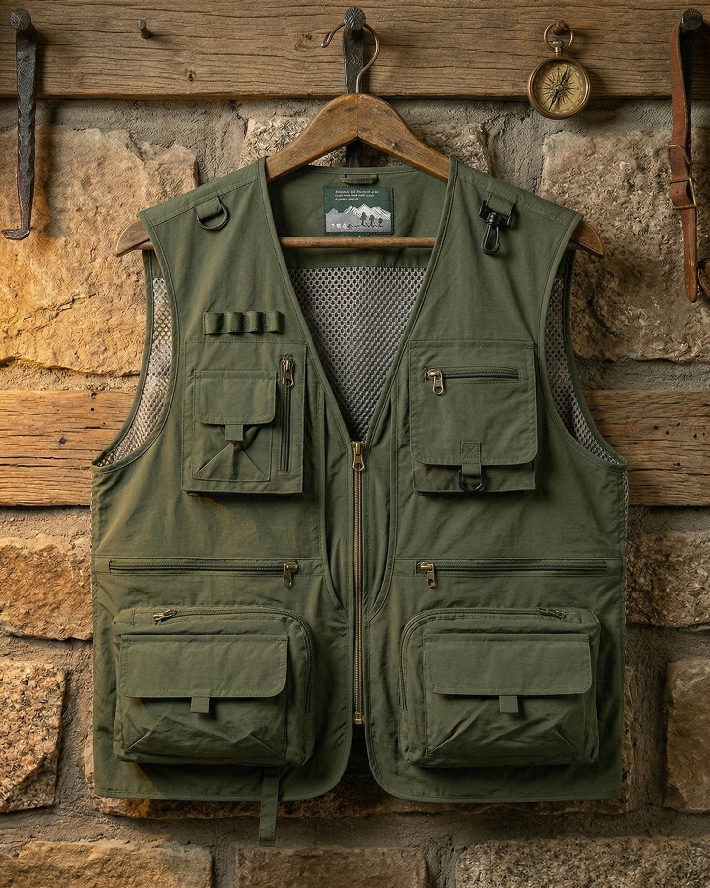 Men's Utility Field Vest in Army Green – front view | Hensley London