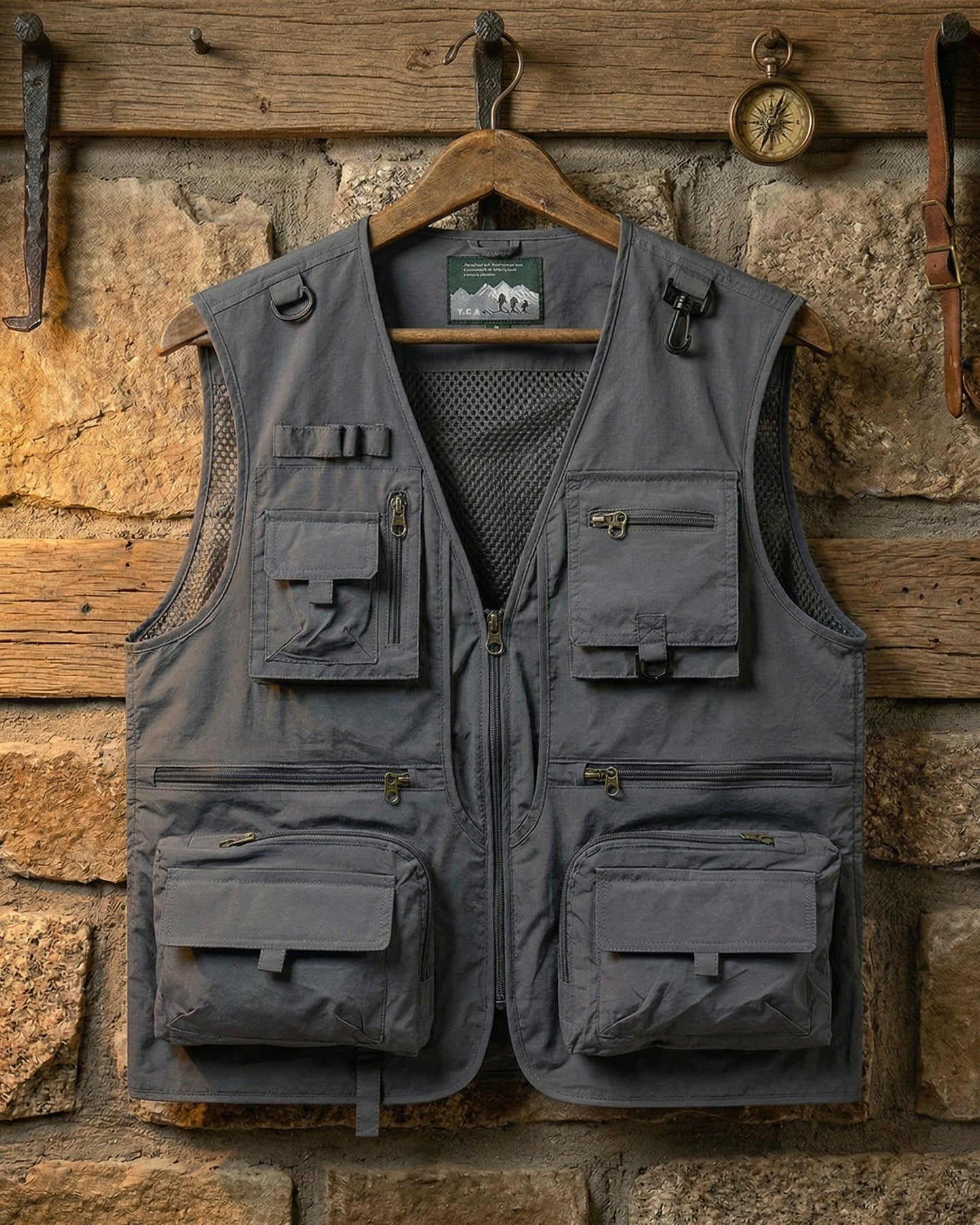Men's Utility Field Vest in Gray – front view | Hensley London