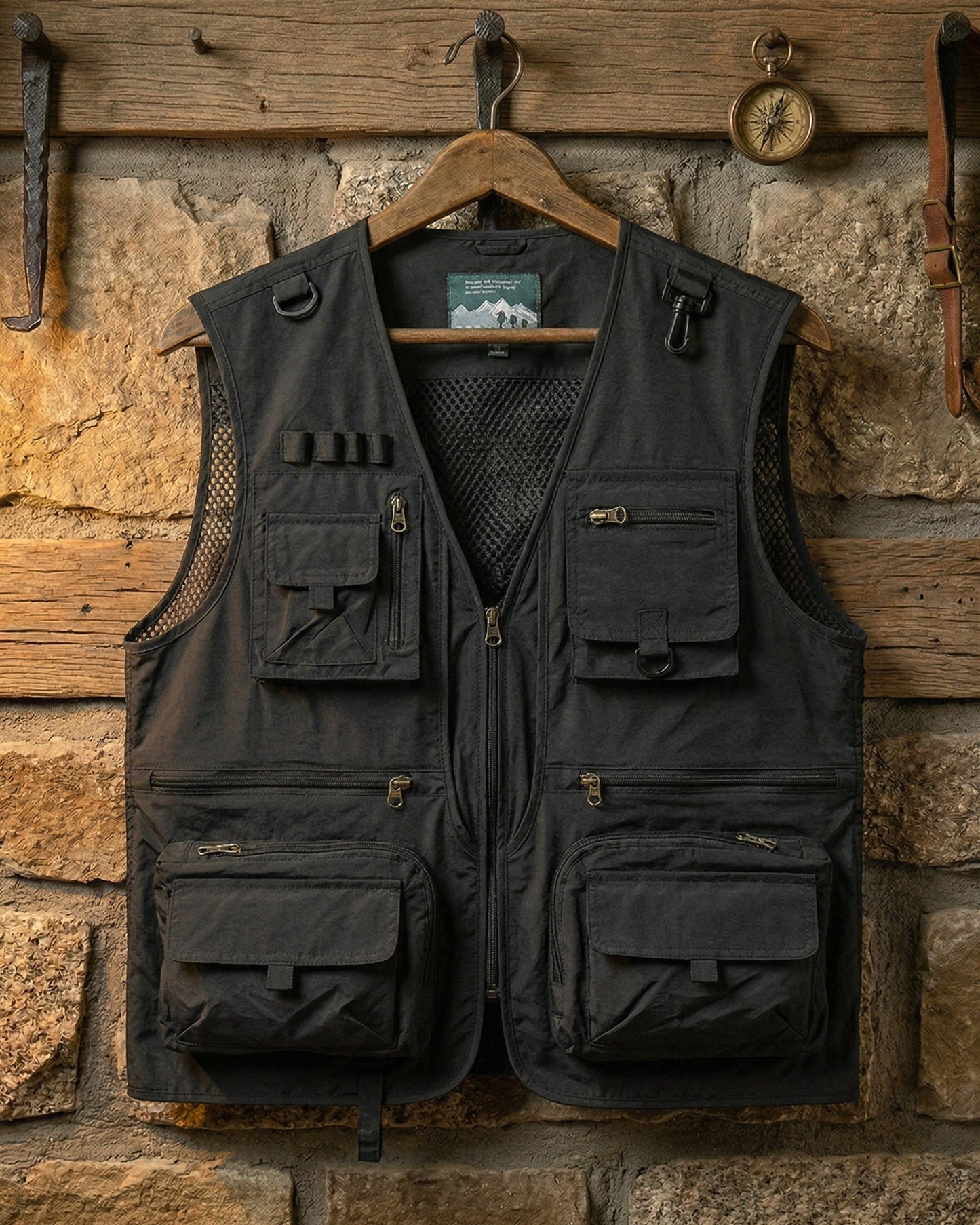 Men's Utility Field Vest in Black – front view | Hensley London