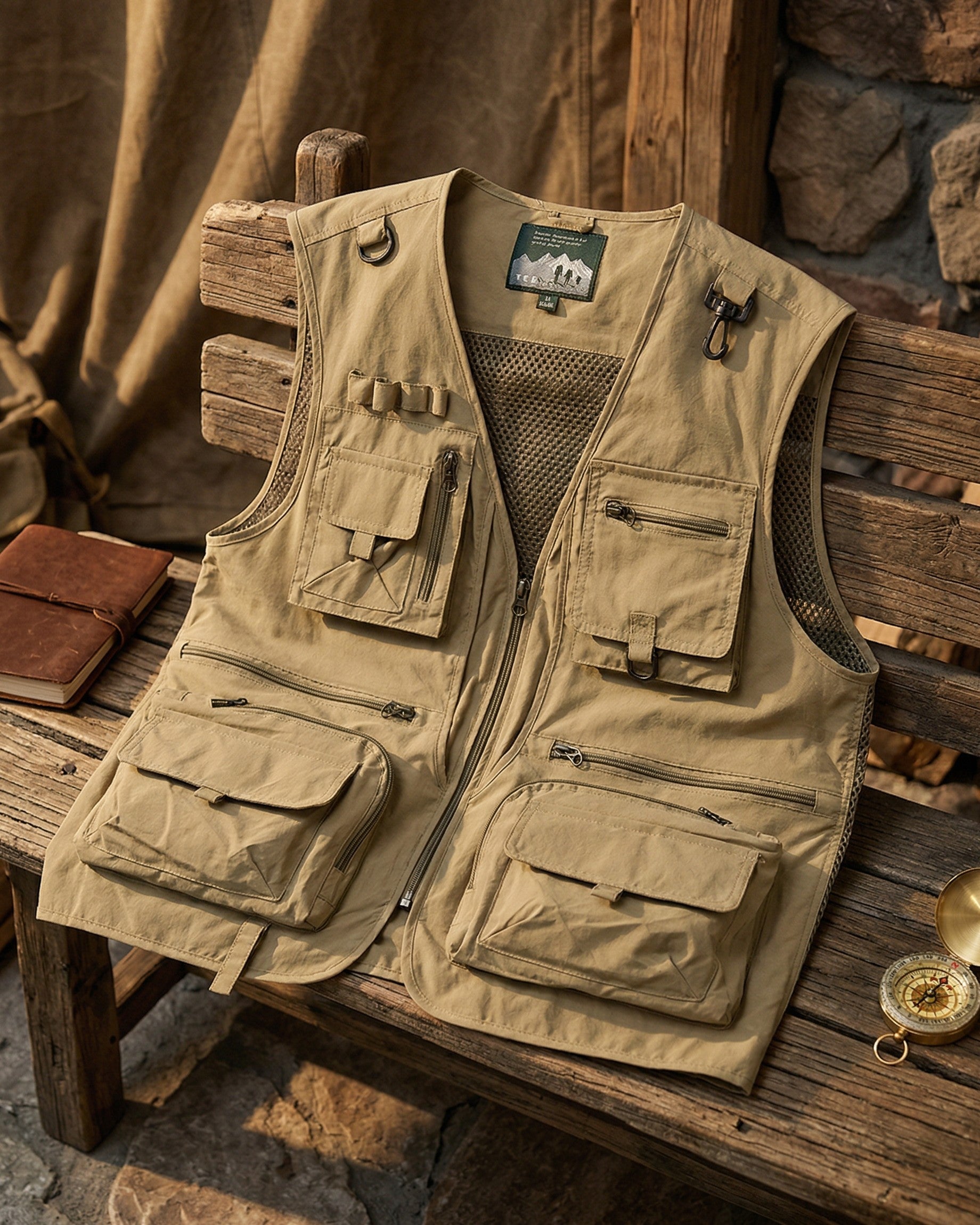 Men's Utility Field Vest in Black – pocket detail | Hensley London
