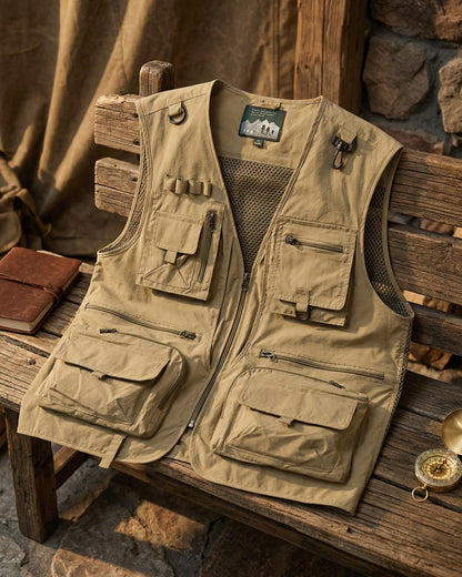 Men's Utility Field Vest in Black – pocket detail | Hensley London