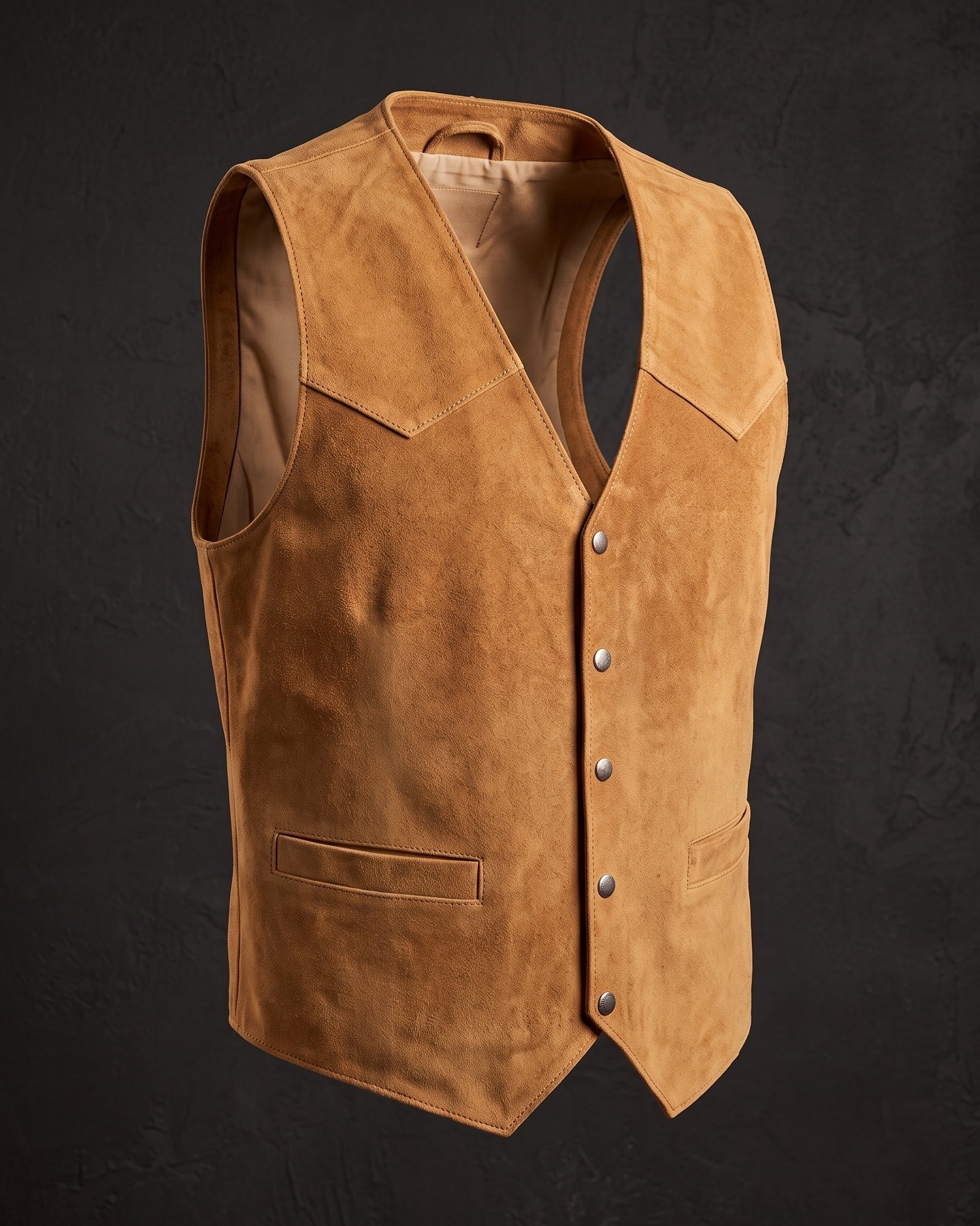 Men's Brushed Suede Western Vest - front view | Hensley London