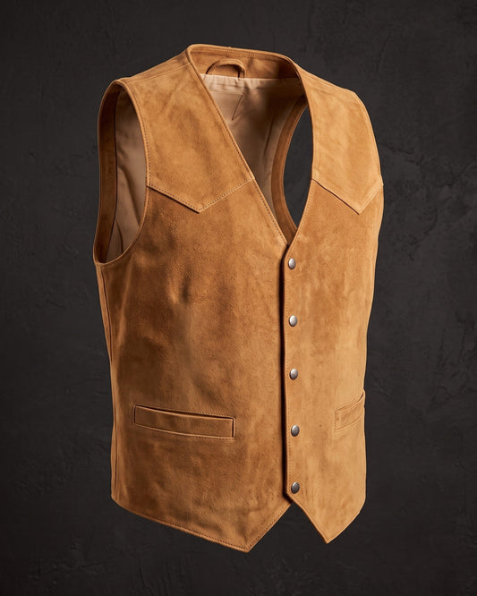 Men's Brushed Suede Western Vest - front view | Hensley London