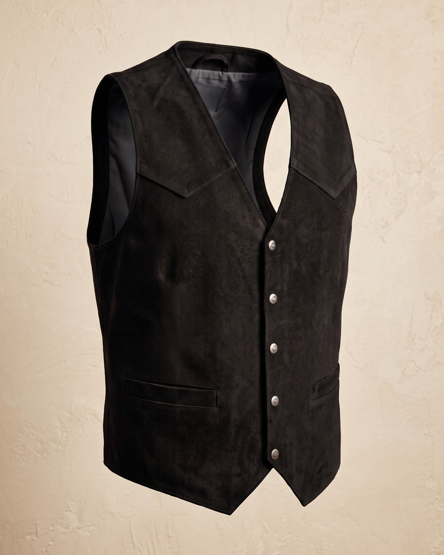 Men's Brushed Suede Western Vest - detail view | Hensley London